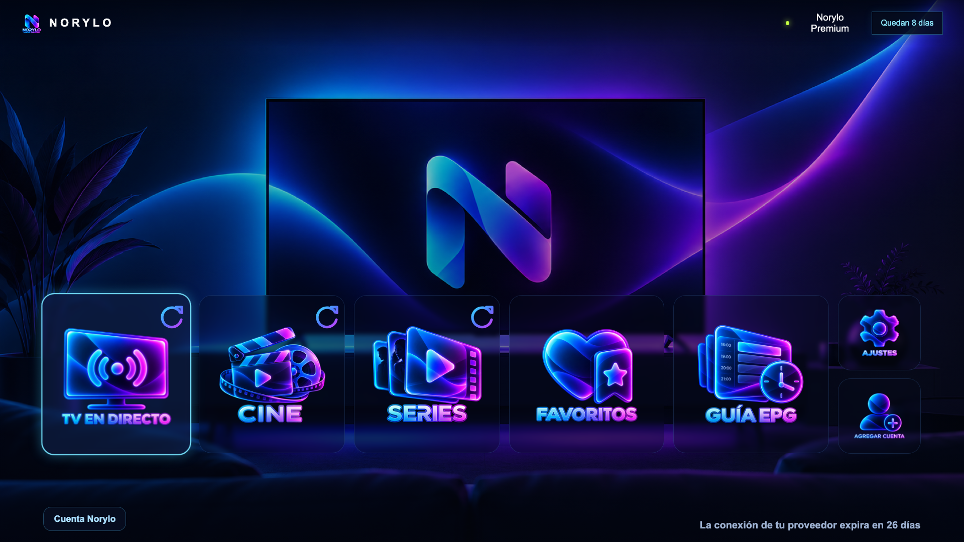 Pantalla actual de inicio de Norylo